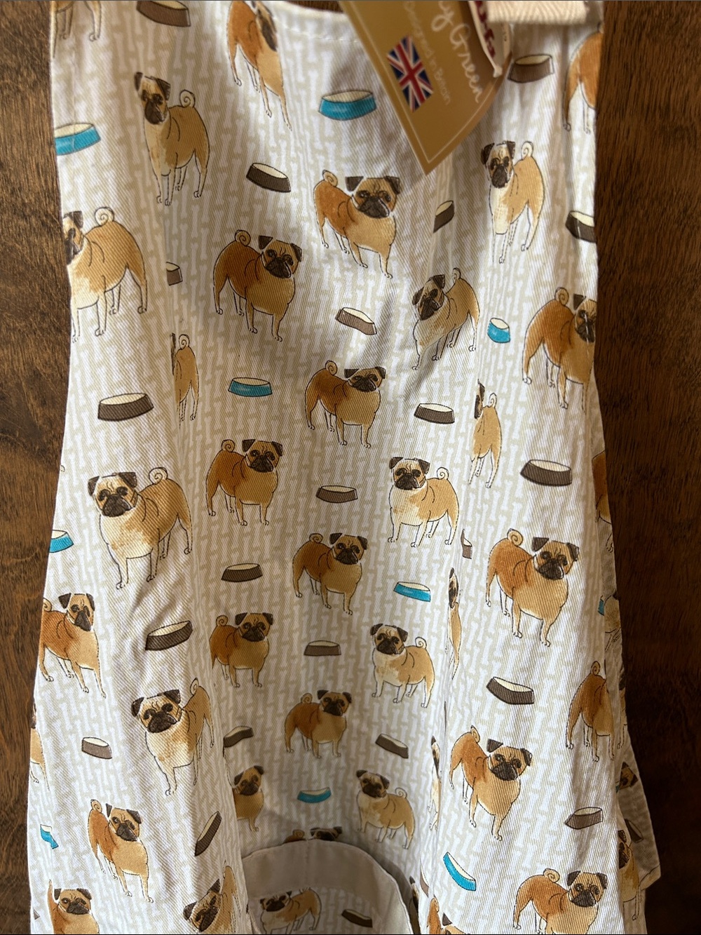 Pug Print Apron - Tan & Cream with Teal Accents Milly Green